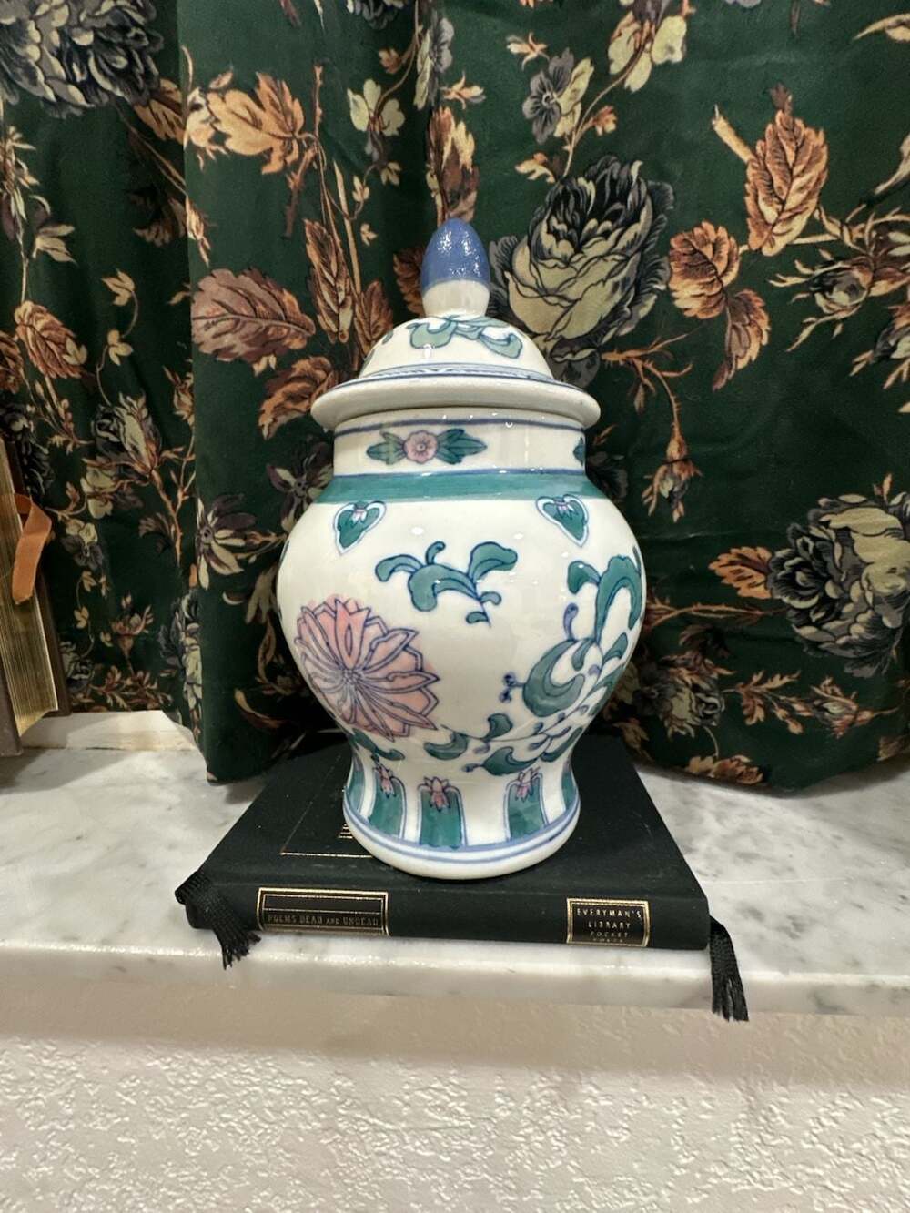Vintage Ginger Jar Vase With Floral Design 8.5" in Tall - ,